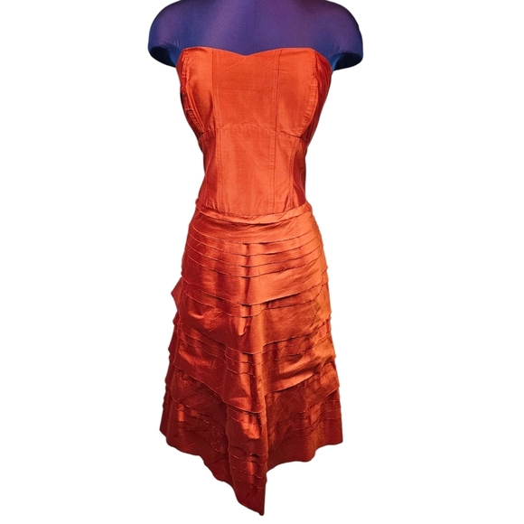 NWT Christiane Celle Calypso Iridescent Orange Tiered Midi Dress Size 10 K67‎ - Picture 12 of 12